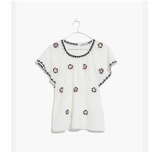 NWT Madewell Embroidered Flutter-Sleeve Top